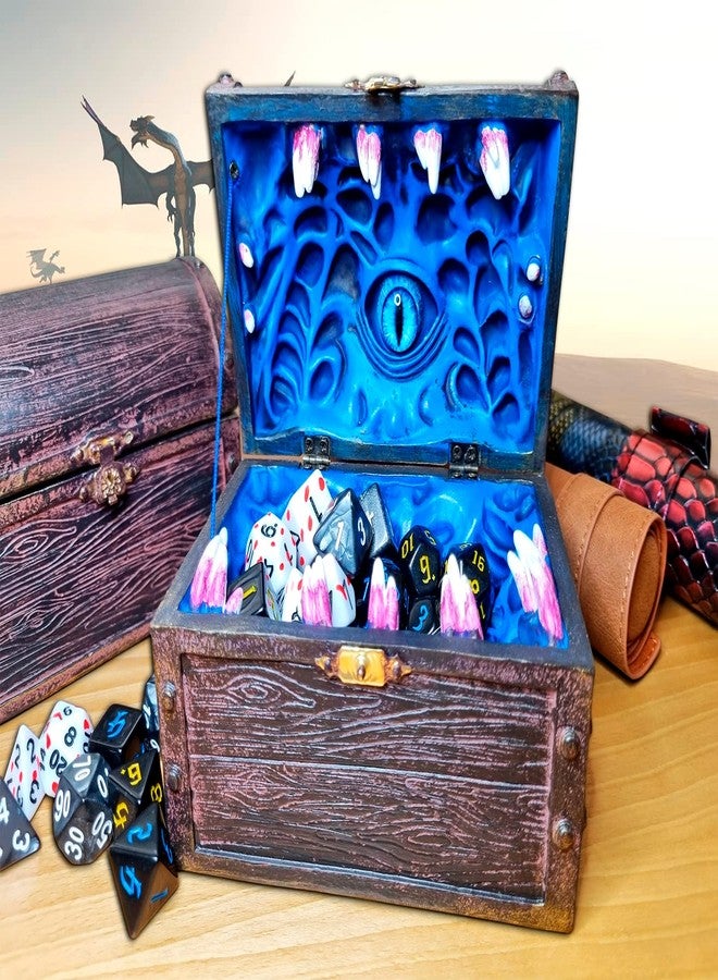 Power Beast Dungeon Mimic Chest Dice Storage Box with Glass Eye, Miniatures and Dungeons and Dragons Accessories, D&D Gift, DND, Dungeon Master, Holds up to 5 Sets of Polyhedral Dice. RPG Game. (BLUE) - Image 5